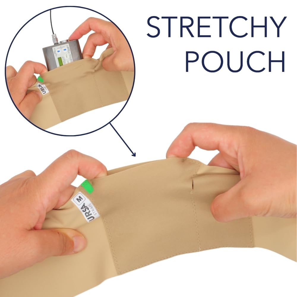 URSA Waist Strap - Sangles d'émetteur de microphone ultra fines, respirantes et extensibles. Compatible avec la plupart des émetteurs/récepteurs (beige, taille moyenne, grande pochette)