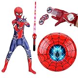 GUOHANG Spiderman Costume SHIGHTSABER Bouclier Launcher Kids Childrens Boys Jouets Set Cosplay Fête Fantaisie Robe Super Hero Halloween Cosplay,B,120CM~130CM