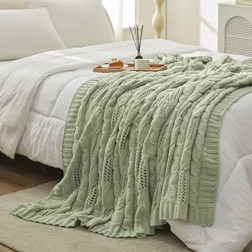 Amélie Home Chunky Knit Chenille Throw Blanket, Breathable Cable Knitted Blanket For Couch, Farmhouse Decorative Throw For Sofa Chair Bed,Sage Green,50 X 60 Inch thumb #7