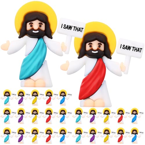 Bememo 25 Pcs Little Jesus Figures Original Design I Saw that Mini Rubber Figures to Hide and Seek for Sunday School Gifts
