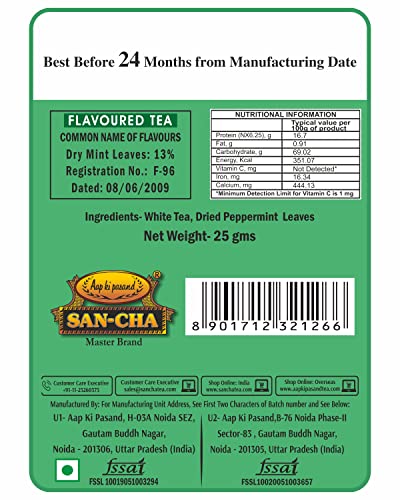 Image of Sancha Tea Boutique, Peppermint White Tea, 25g Loose Leaves | Refreshing & Calming Silver Needle White Tea with Real Mint Leaves | Detox & Antioxidant Rich | Micro-Batch Blended