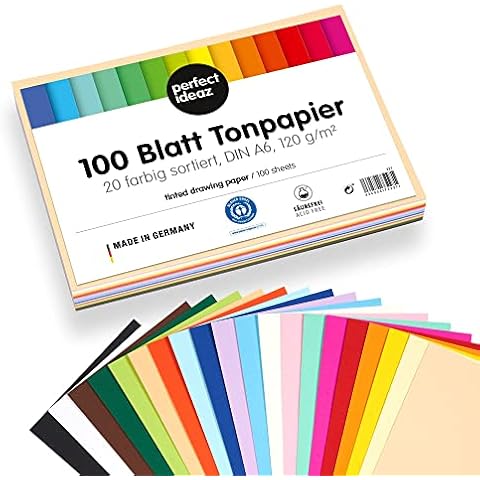 perfect ideaz • 100 Blatt Ton-Papier DIN-A6, 20 Farben, 120 g/m², MADE IN GERMANY Cover