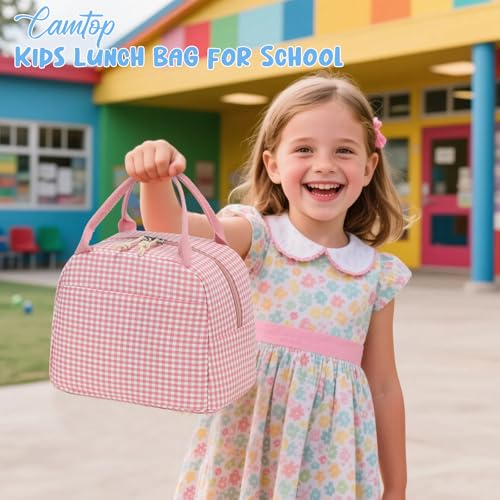 Image of CAMTOP Lunch Box Kids Insulated Lunch Bag Large Reusable Leakproof Cooler Lunch Bags for Boys Girls School Travel Picnic (Pink and White Checkered)