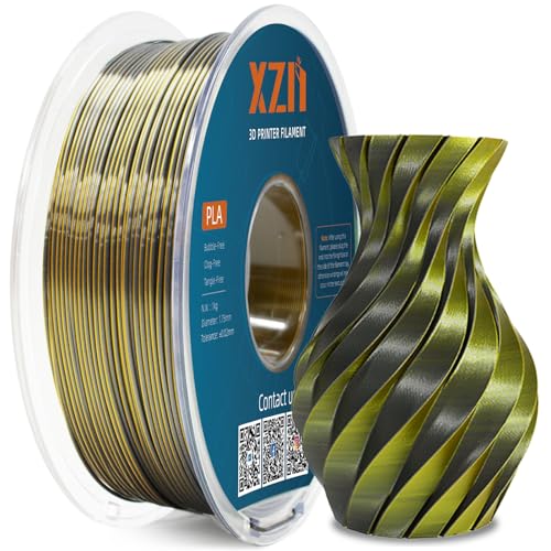 ⚡ XZN Silk PLA Filament 1.75mm Dual Color Gold Black 1KG, Metal-Like Shiny 3D Printer Filament, Precision ±0.02mm, Neatly Wound, No Clog/Bubble, Durable, Excellent Layer Adhesion, Fits Most FDM Printer