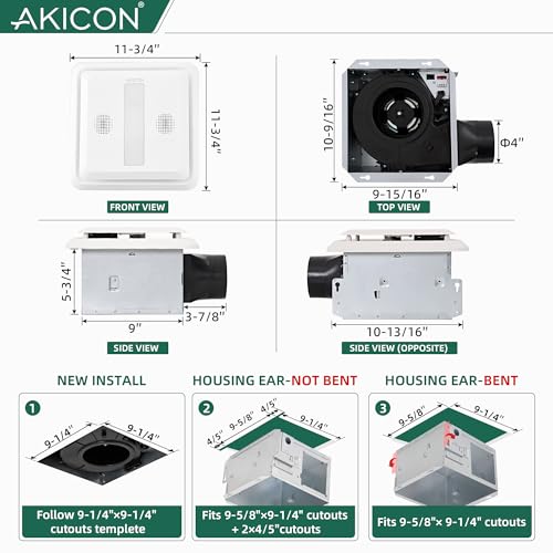 Ventilador de extracción para baño Akicon de 80 CFM y 0.7 sones con luz LED de 3 temperaturas de color (3000K/4000K/5000K), regulable, con Bluetooth, montaje en techo, blanco, certificado ENERGY STAR miniatura 4