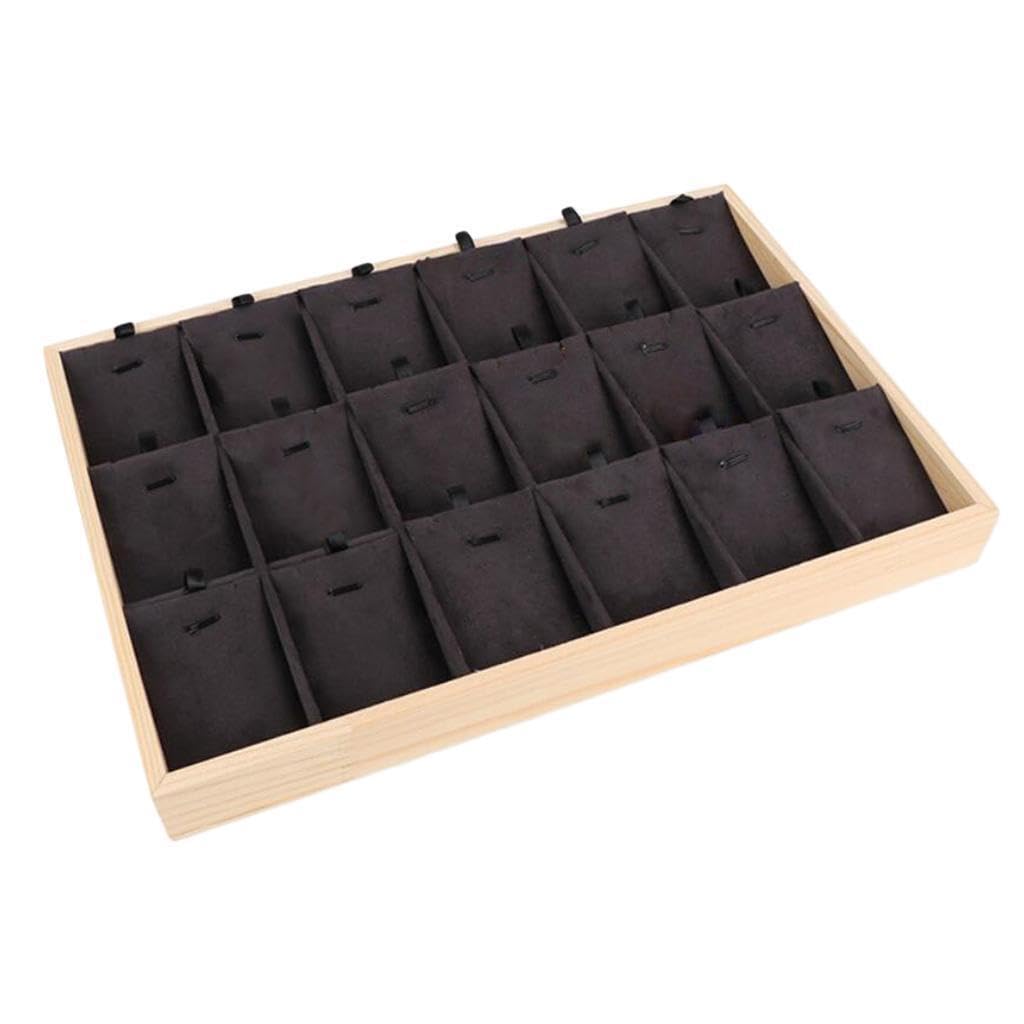 QUXVUIS Stylish Bamboo Wood Jewelry Display Stand for Pendant Necklaces Holder Drawer, Black Velvet, 35x24x3cm