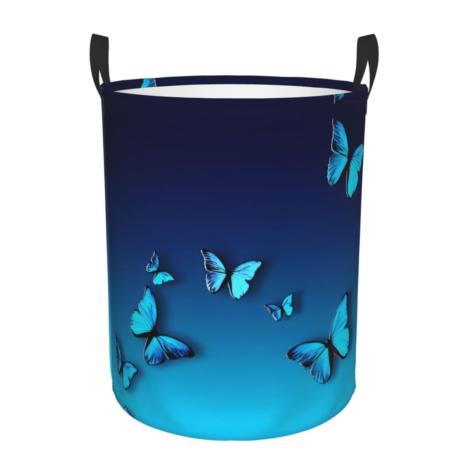 S Circular Hamper – Collapsible Beautiful blue butterfly Print Laundry Basket