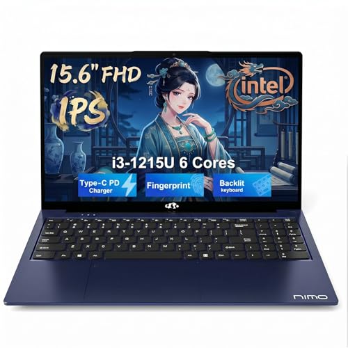 Image of NIMO Laptop 15.6 inch, Intel Core i3-1215U (Beats i5-1135G7 Class), 16GB RAM, 256GB SSD, Windows 11 Home, Wi-Fi 6, Backlit Keyboard, Fingerprint, USB-C 65W Fast Charge, Bluetooth 5.2, 180 View FHD IPS