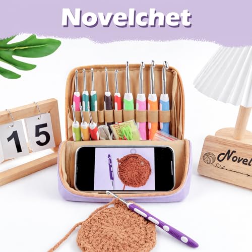 Image of Novelchet Ergonomic Crochet Hooks Set, 13 Sizes Crochet Needles for Beginners with Case 2mm(B)-10mm(N) Purple