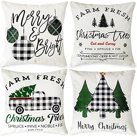 Christmas Pillow Covers 18x18 Inch Christmas Decorations for Farmhouse Throw Pillow Covers Set of 4 Linen Pillow Cases Winter Holiday Decor Cover