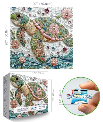 Image of Sea Turtle Jigsaw Puzzles for Adults 500 Pieces Colorful Crystal Flower Ocean Puzzles Pretty Diamond Art Puzzle Difficult Unique Family Challenging Games Gift for Teens Adults Puzzle (20 inchx20 inch)