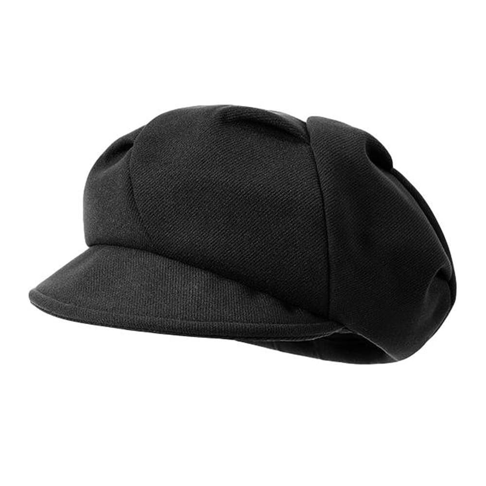 Béret rétro français noir pour femme avec visière et coupe octogonale