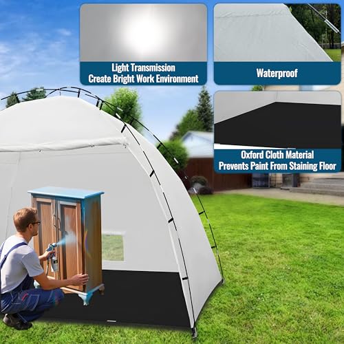 Carpa portátil para cabina de pintura 10x10x6.3 pies, extra grande con piso impermeable, malla y estacas para pintar muebles DIY miniatura 4