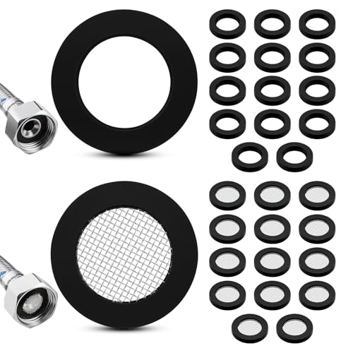 30 juntas de filtro de ducha de 3/4 pulgadas, 2 tipos de arandelas negras para grifo, 15 arandelas de goma para manguera de agua y 15 juntas tóricas de acero inoxidable
