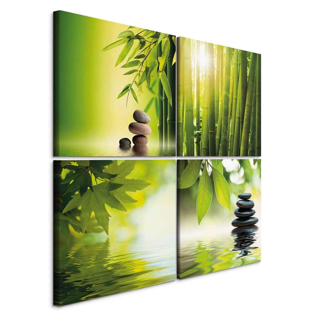 B&D XXL - Set di Quadri Moderni per Soggiorno, Bambù e Foglie Verdi, 60x60