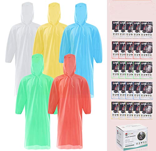 SaphiRose 20 Packs Disposable Ponchos Extra Thick Emergency Raincoats for Men Women