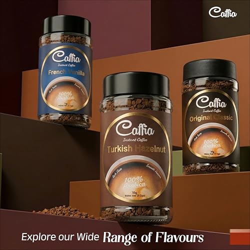 Image of CAFFIA Turkish Hazelnut Premium Instant Coffee | 100% Arabica | Freeze Dried Coffee Powder - 50g | Make Cafe Style Hot or Cold Coffee at Home | Smooth Medium Roast | Rich & Smooth Taste