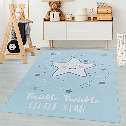 Carpetsale24 Kinderteppich Modern Sterne-Design Blau 80 x 120 cm - Kurzflor Teppich Kinderzimmer...