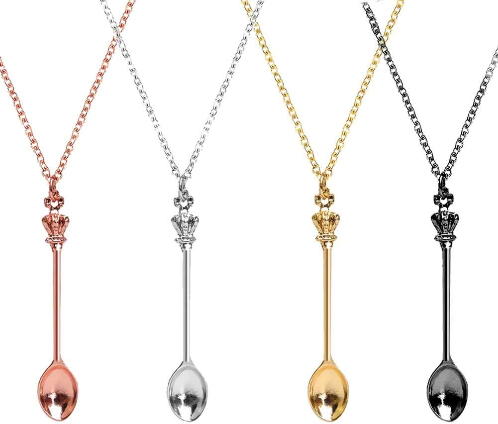 Spoon Necklace Set Mini Charms Ket Necklace Small Spoon Tiny Little Scoop Teaspoon Metal Crown Pendant Long Chain Home Supplies for Women Girl Jewellery Party Gift