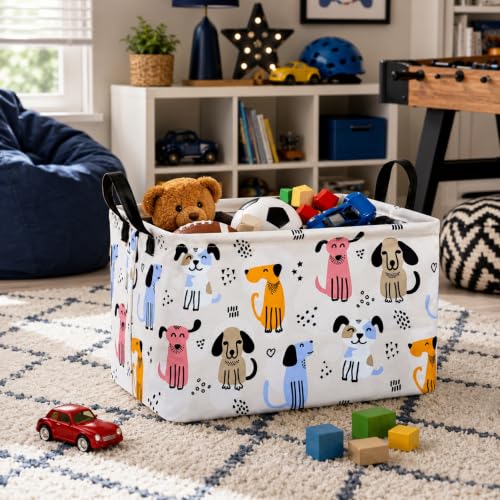 Image of Rectangular Cute Dog Storage Bin,Puppy Basket for Kids,Toy Laundry Hamper,Pet Nursery Gifts,Puppy basket with Handles, Boys and Girls Room Decor