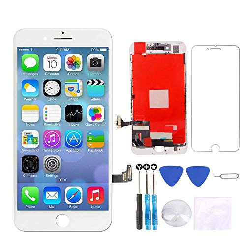 for iPhone 7 Screen Replacement White 4.7 inch, 3D Touch LCD Display & Touch Screen Digitizer Frame Assembly Set with Repair Tool Kit + Free Screen Protector