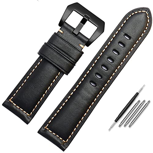 Bracelet de montre en cuir DASEB 24mm noir pour boîtier Panerai Seiko Citizen