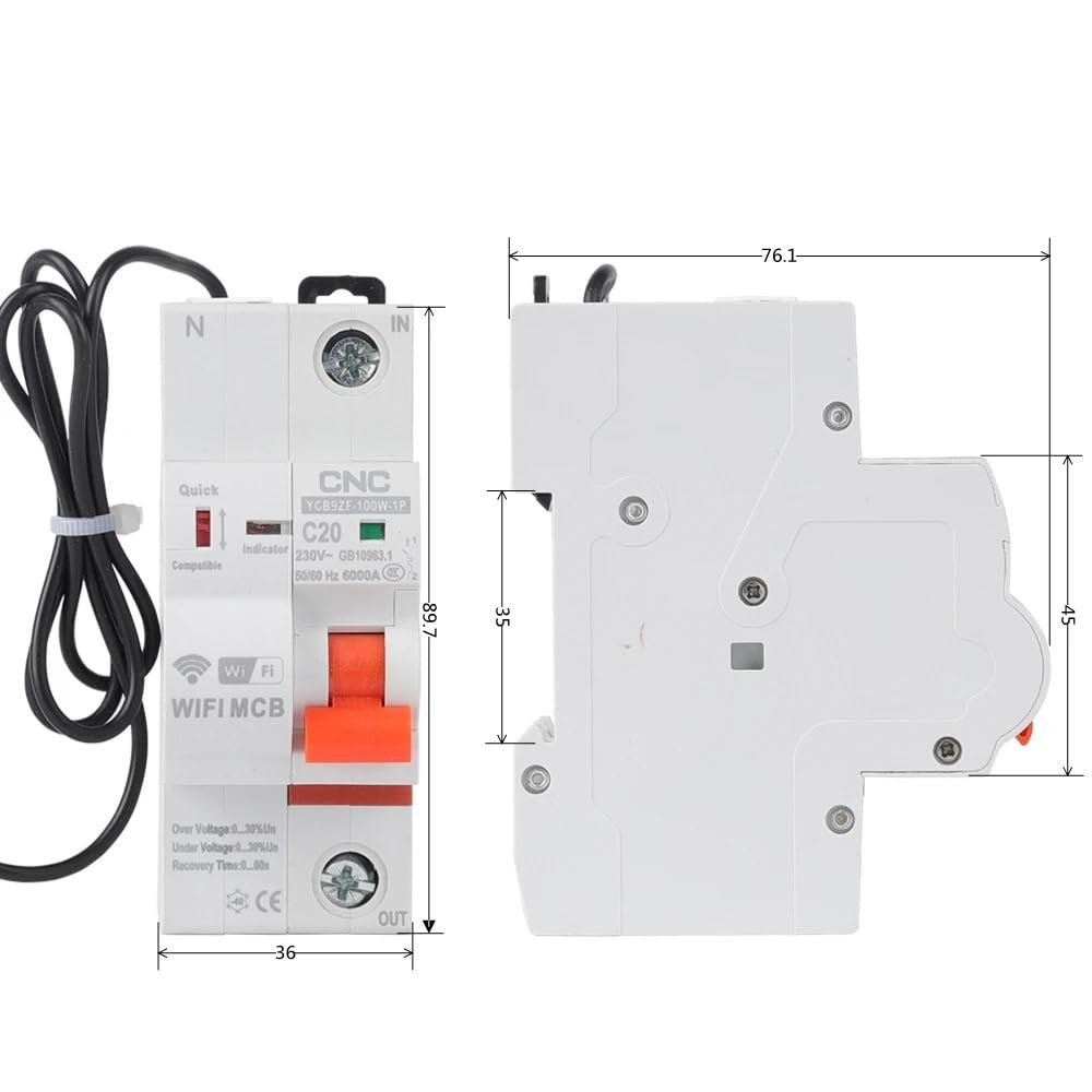 Diferencial Auto Rearmable Interruptor de circuito riel con temporizador y control remoto, interruptor inteligente automático(1P,63A)