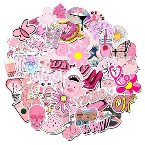 DYNOSON 100 Pcs VSCO Stickers Water Bottles Pink Cute Theme Waterproof Aesthetic Trendy Vsco Vinyl Stickers Decals for Laptops, Computers, Hydro Flasks - Suitable for Teens Kids Girls and Boys