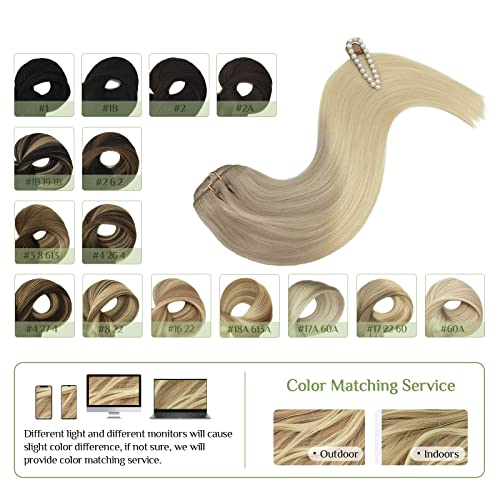 Image of DOORES Hair Extensions Clip in Human Hair, 10pcs 155g 14 Inch Balayage Ash Blonde to Golden Blonde and Platinum Blonde Remy Clip in Human Hair Extensions Natural Straight Hair Extensions