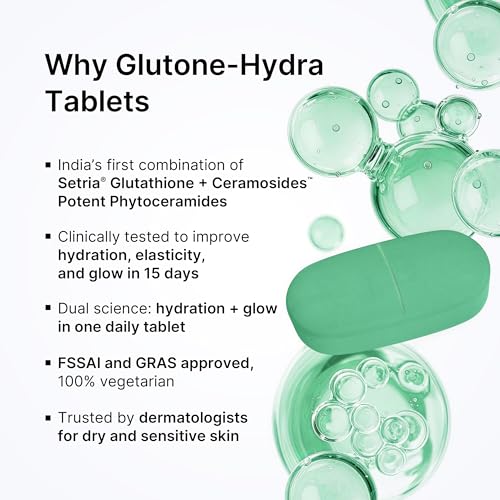 Image of Glutone-Hydra | Setria Glutathione with Ceramosides Tablets for Dry Skin | For Glowing Hydrated Skin | Pack of 30 Tablets