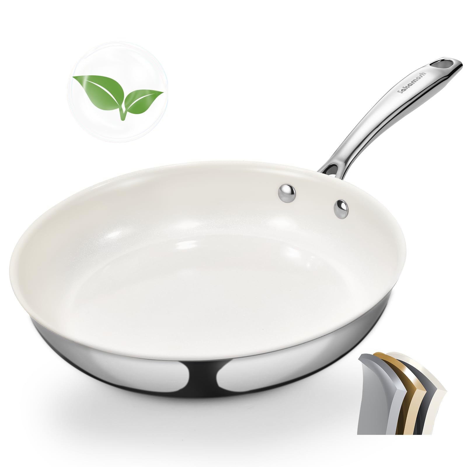 SAKAMOSH Tri-Ply Stainless Steel Nonstick Ceramic Pan