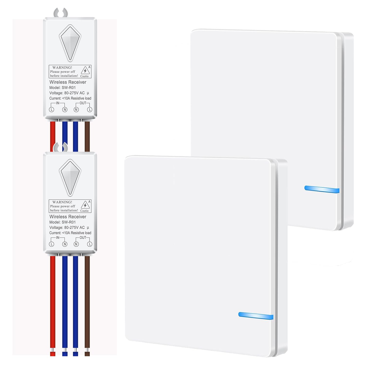 Funkschalter 230V, NineLeaf Funk Lichtschalter Set, 10A 1000W Funklichterschalter, Upgrade für versteckte Verkabelung, 400 m Funkreichweite, IP66 Wasserdicht, Max Geeignet Für 1000W Lampe, 2SET