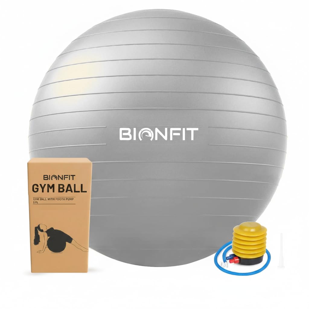 BIONFIT Premium Gym Ball for Men & Women Fitness & Exercise - Anti-Burst Stability Ball for Yoga Fitness, Pilates, Core Training & Stretching, Best Birthing Ball for Pregnancy - with Foot Pump, 85cm