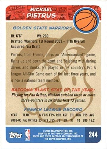 Miniatura 2 de 2003-04 Bazooka Parallel #244 Mickael Pietrus NBA Basketball Trading Card