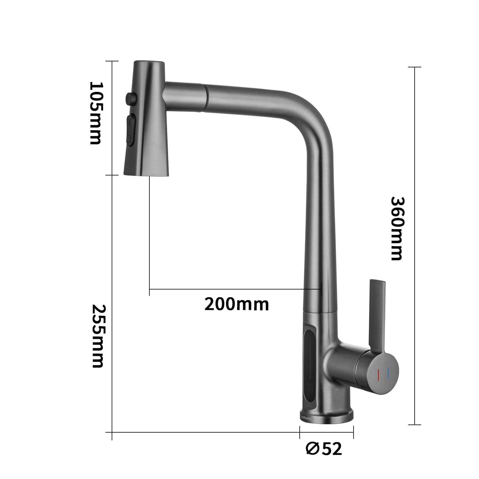 Grifo de Cocina Extraible Gris con Temperatura LED, 3 Modos de Salida Agu | Grifo Cocina LakeBayMZC Giratorio 360° con Temperatura LED, Grifo Monomando Para Cocina Con 3 Tipos de Chorro, Gris 360°