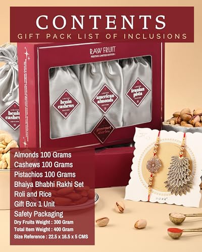 Image of Hyperfoods Rakhi For Brother Gift For Brother 300 Grams DryFruit Potli Gift Pack Rakhi Gift For Brother DryFruit Gift Pack Rakhi Set For Bhaiya Bhabhi Morpankh Rakhi Set