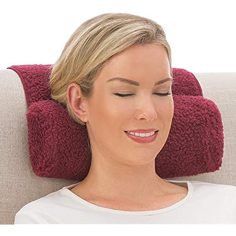 Collections Etc Adjustable Neck Roll Plush Support Pillow for Travel or Home - Machine Washable, Burgundy Cover