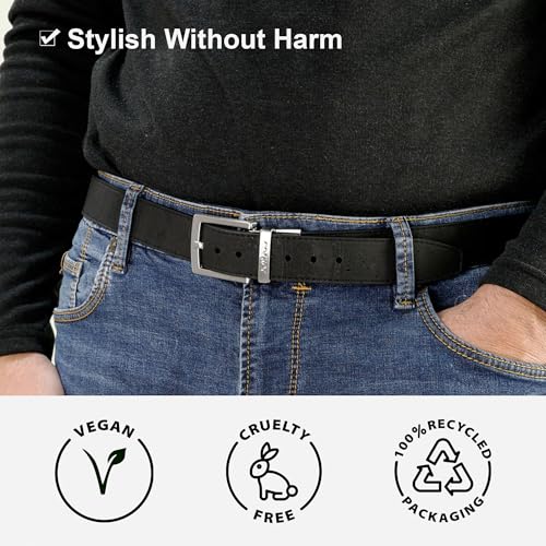 Reversible Men's Cork Belt - Vegan Leather Dress Belts – Men Belt - Cruelty Free Eco Friendly Brown Black 30mm Wide2