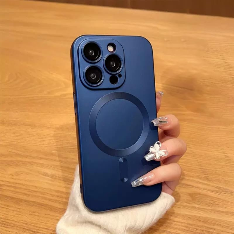 Image of LuxuryKase Premium MagSafe Case for iPhone 15 Pro Max | Shockproof & Anti-Scratch Cover | Soft Silicone with Wireless Charging | Camera Lens Guard - Blue