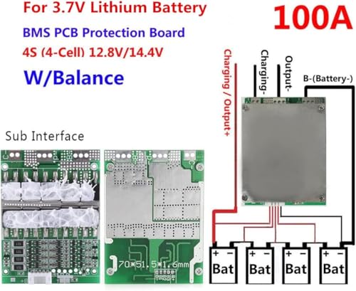 Image of Electrobot 4S 100A 12.8V 14.4V LiFePO4 Lithium Battery BMS PCM Board with Balance Function | 4-Cell 18650 Battery Management Protection Module | 16.8V Charging Voltage - Single Unit