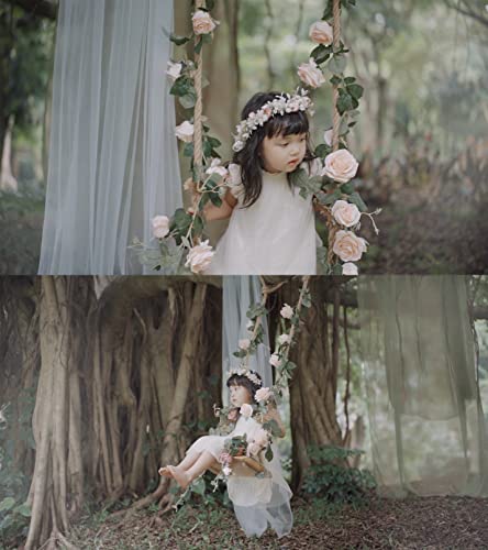 Floral Fall Camellia Flower Crown Rose Headpiece Wedding Bridal Flower Girl Halo Maternity Photo Props Fl-03 (Pink Flower With Babysbreath) #TOP5