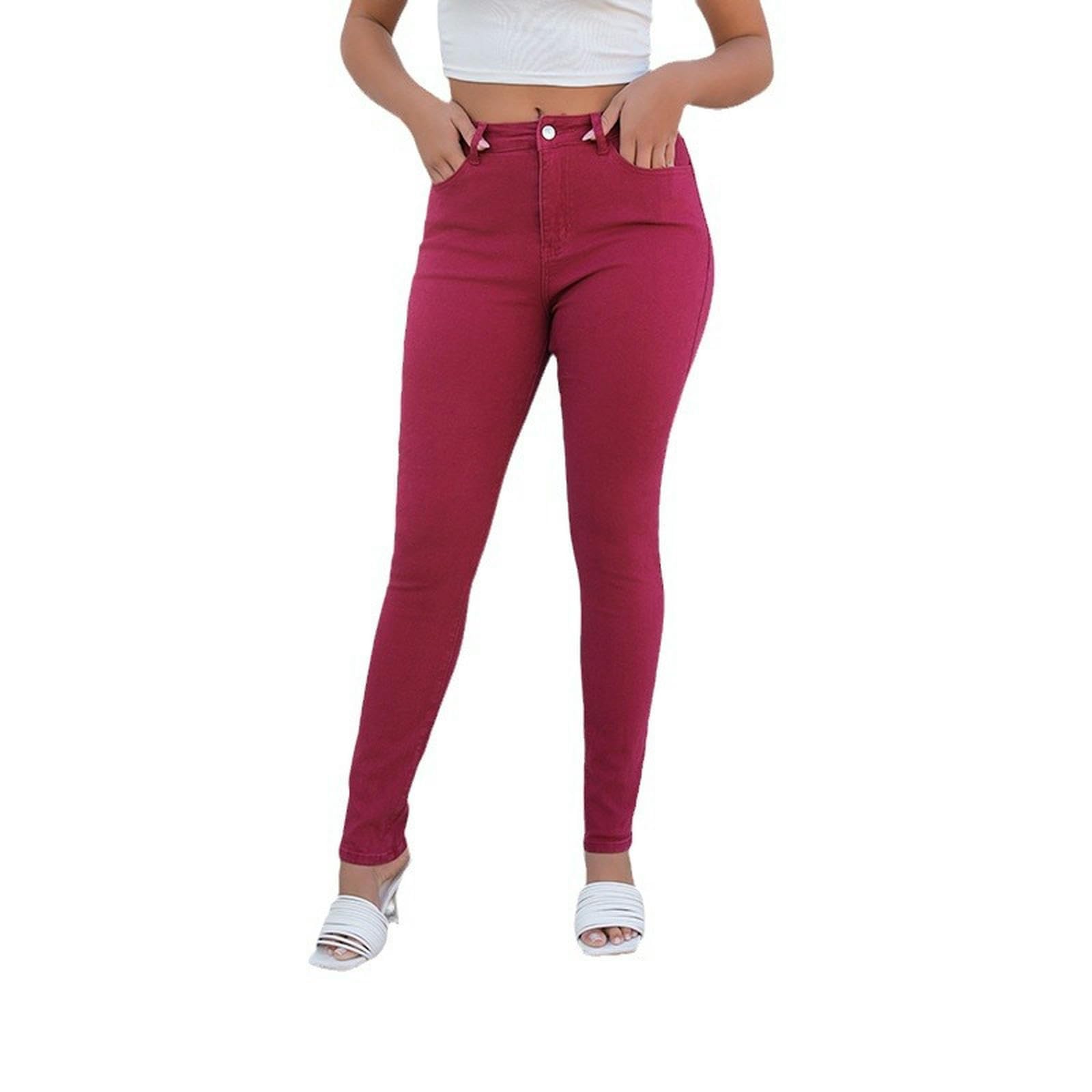 Jeans da Donna alla Moda Versatili Ad Alto Elastico Moda-Claret-m