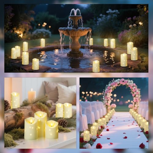 Image of kakoya Outdoor Waterproof Flickering Flameless Candles with Embedded Star String,2Pcs LED Pillar Candles Battery Operated with Remote and Timers for Courtyard,Porch,Camping,Holiday Decoration(Ivory)