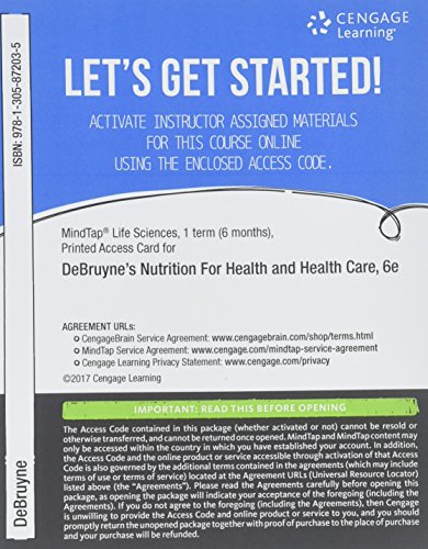MindTap Nutrition, 1 term (6 months) Printed Access Card for DeBruyne/Pinna's Nutrition for Health and Health Care, 6th