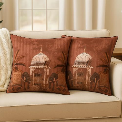 ELORA Soft Cushion Covers[16 * 16 in] (2, Heritage Brown)