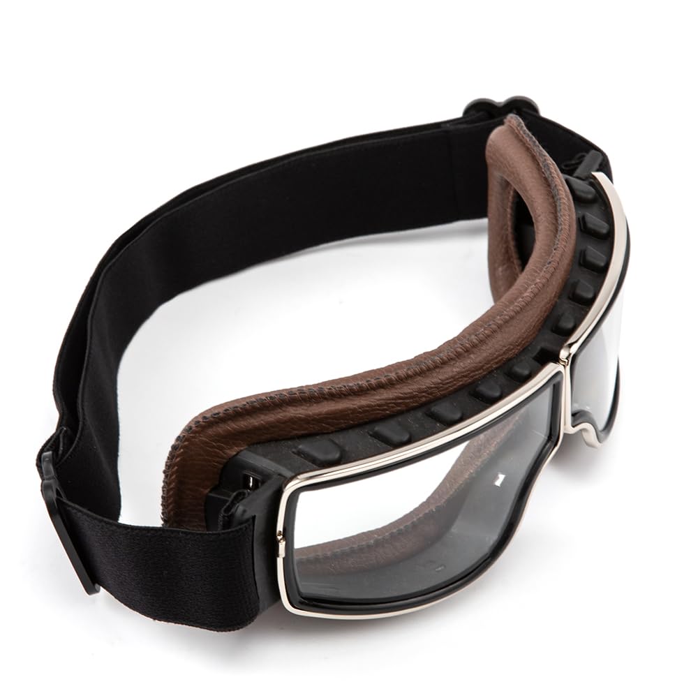 Occhiali da moto vintage Glasses da aviatore retrò Pelle PU Pieghevoli Occhiali antivento per uomo e donna Occhiali