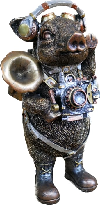 Cochon doré steampunk en résine : figurine déco vintage originale