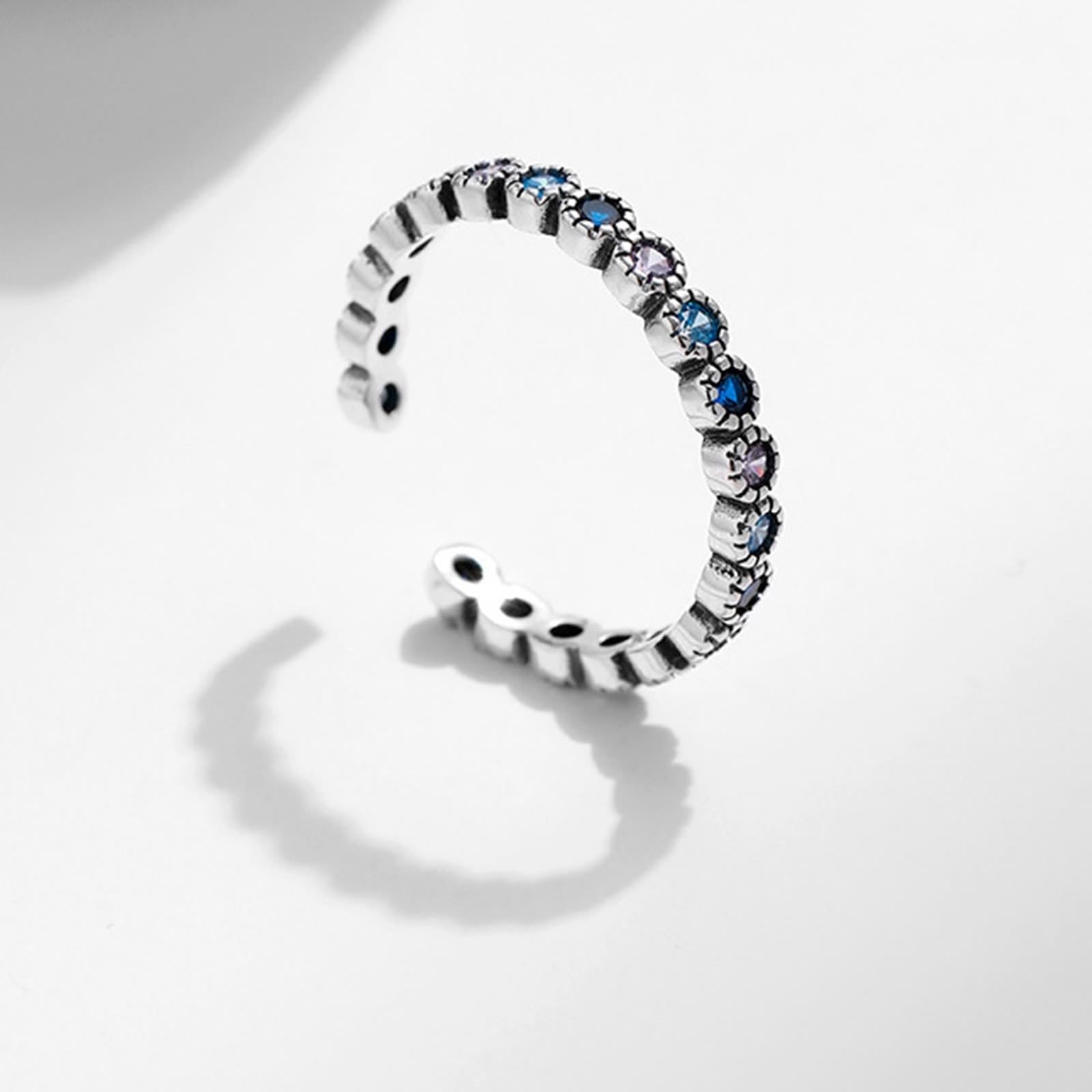 AMDXD Anillo de boda de oro auténtico de 9 K/14 K, retro, abierto, ajustable, con laboratorio, zafiro, azul y lila, Au 375/585 oro blanco, talla 47-62