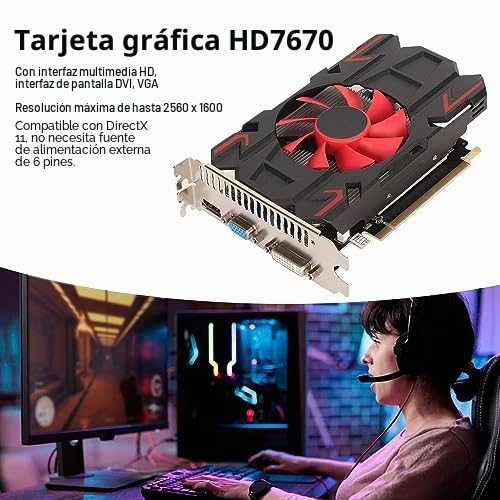 Tarjeta Gráfica para Juegos, HD7670 4GB DDR5 128bit 650MHz 1800MH HDMI DVI VGA PCI Express 2.0 Ranura 16X, Tarjeta Gráfica para Computadora con un Ventilador (HD7670 4GB DDR5)