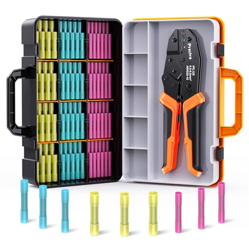 Crimpzange Kabelverbinder Set, Preciva Kabelschuhzange 0.5-6mm² mit Aufbewahrungsbox und 200pcs Schrumpfverbinder